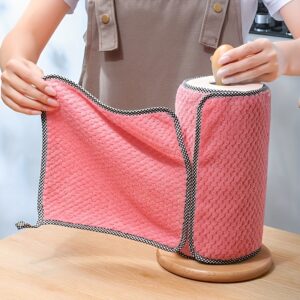 chiffon de cuisine en molleton de corail de qualité commerciale serviette de nettoyage carrée absorbante avec bords rayés multicolores, tampon de nettoyage réutilisable et durable adapté aux assiettes, tables, comptoirs pour un usage domestique et commercial, bords rayés élégants | texture douce