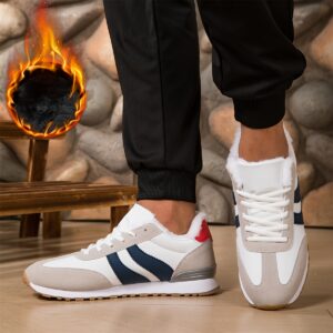 chaussures de course chaudes d'hiver pour hommes leijop baskets basses thermiques avec semelle tpr antidérapante, dessus en pu & couleurs blanc/marine/beige/gris chaussures de gym, sports extérieurs, chaussures décontractées pour temps froid (basses à lacets)