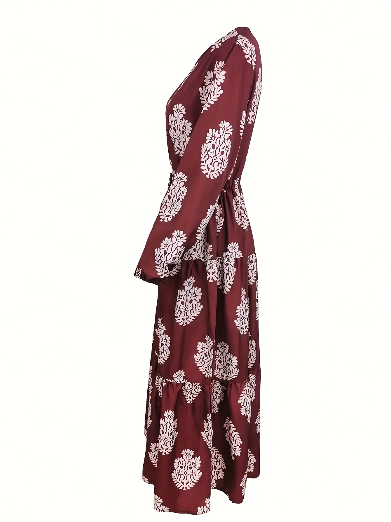 robe élégante à imprimé floral maron avec taille haute, manches à volants et ceinture col rond décontracté, manches longues, robe maxi fluide pour femmes, parfaite pour les tenues décontractées ou les occasions spéciales, robe décontractée | robe à imprimé floral | design de manches à volants, robe à imprimé floral robe élégante à imprimé floral maron avec taille haute, manches à volants et ceinture col rond décontracté, manches longues, robe maxi fluide pour femmes, parfaite pour les tenues décontractées ou les occasions spéciales, robe décontractée | robe à imprimé floral | design de manches à volants, robe à imprimé floral
