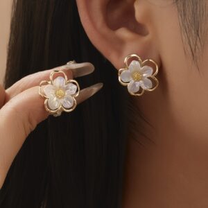 boucles d'oreilles fleur en coquille, style rétro, douces et délicates