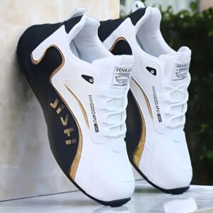 chaussures de sport pour hommes baskets Élégantes en pu blanc et noir avec lacets, doublure en tissu doux, semelle extérieure en pvc durable pour la salle de sport et les entraînements en plein air, confort et support tout au long de l'année