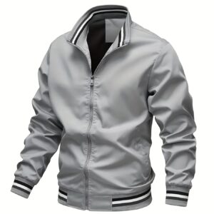 veste décontractée pour homme avec rayures contrastées et col montant vêtement extérieur léger pour printemps/automne, poches zippées pour activités en plein air & port quotidien, veste décontractée d'extérieur | veste Élégante pour hommes | détails de rayures durables