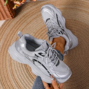 nouvelles chaussures de papa polyvalentes 2025 | baskets en maille respirantes et à semelle épaisse pour femmes, augmentant la hauteur, mode décontractée pour le sport en extérieur | toutes saisons, dessus et intérieur en tissu, semelle tpr