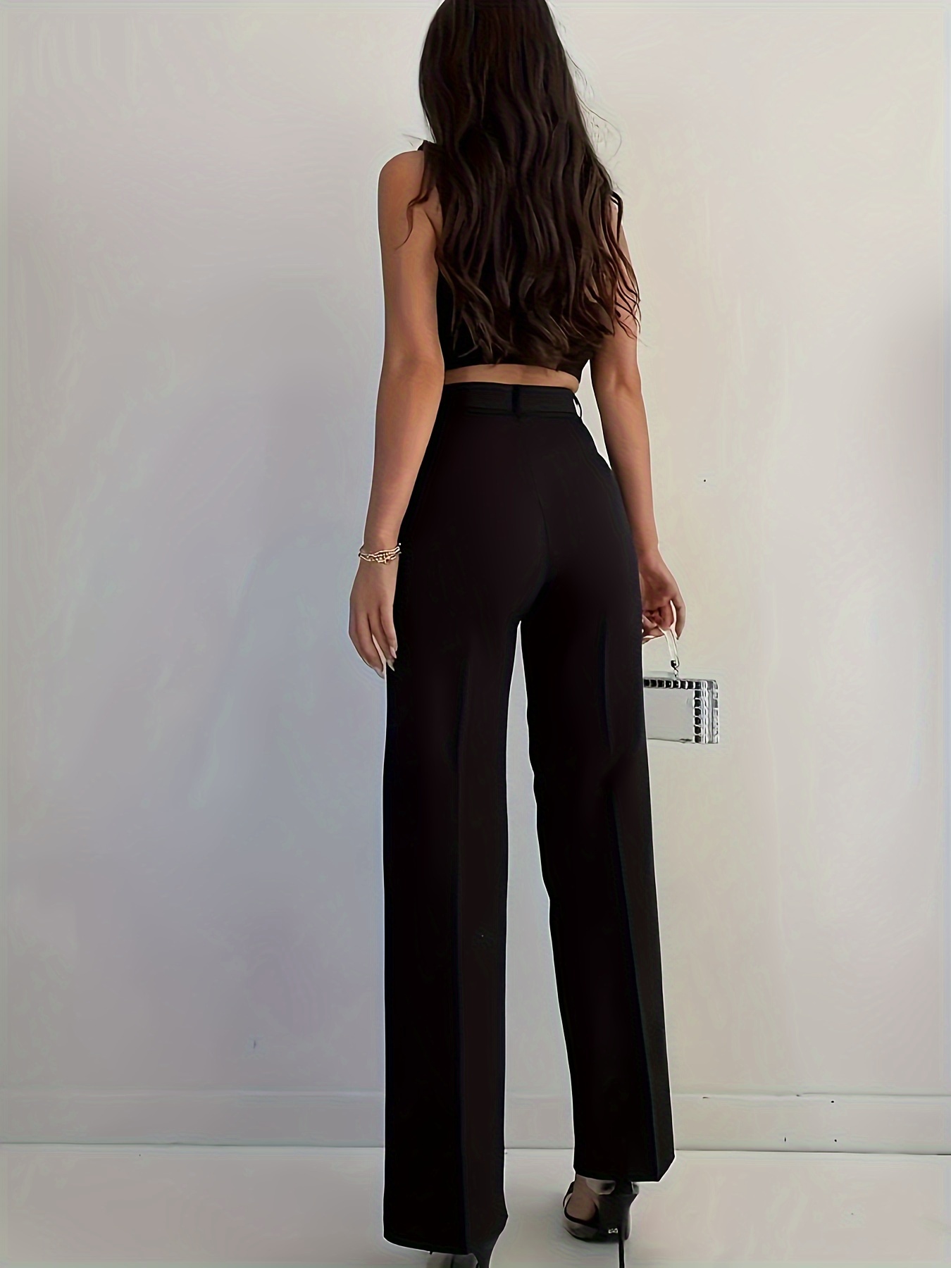 pantalon femme Élégant noir à jambes droites avec fermeture Éclair et bouton, design ouvert, pantalon costume décontracté pour le travail et les déplacements quotidiens, lavable en machine, tissu doux et confortable, ceinture incluse pantalon femme Élégant noir à jambes droites avec fermeture Éclair et bouton, design ouvert, pantalon costume décontracté pour le travail et les déplacements quotidiens, lavable en machine, tissu doux et confortable, ceinture incluse