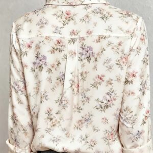 chemise à manches longues pour femmes avec imprimé floral | vêtement de tous les jours toutes saisons avec col à revers boutonné sur le devant