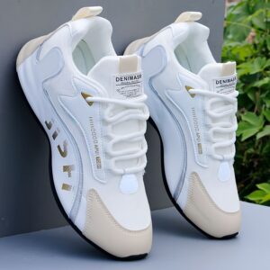 chaussures basses décontractées pour homme à lacets avec accents dorés, doublure en tissu respirant et semelle en pvc durable, confort toutes saisons pour extérieur, quotidien et style urbain