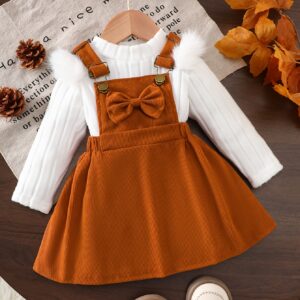 ensemble de deux robes côtelées à manches papillon en polaire pour bébés filles, indispensables pour les activités de plein air en automne et en hiver, avec de charmantes bretelles papillon, ce qui en fait un choix de cadeau parfait.