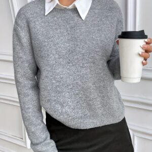 pull élégant à col rond couleur unie pour femme pull doux avec détails boutonnés, manches longues, idéal pour tenues décontractées ou habillées en automne/hiver | pull classique | robe pull