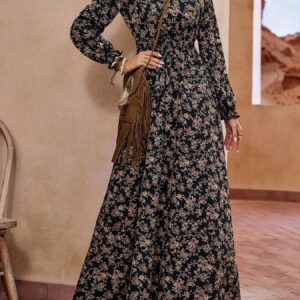 Élégante robe tunique à manches longues et motifs floraux | col en v, convient à toutes les saisons, vêtement pour adultes