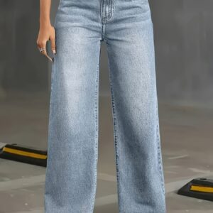 jeans en denim ample et large pour femmes | décontracté, non extensible, taille mi haute, fermeture boutonnée, toutes saisons, couleur unie
