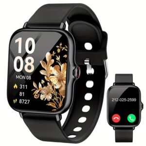 montre connectée Écran tactile complet pour hommes & femmes, sans fil pour passer/répondre aux appels, compteur d'Étapes, compatible avec les smartphones android & ios