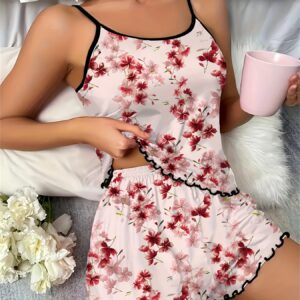 ensemble de pyjama deux pièces pour femmes avec débardeur et short à imprimé floral