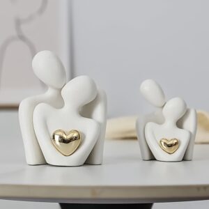 1 pièce/paire de statues élégantes modernes pour couple avec accents en cœur doré symbolisant l'amour, matériau résine, parfait pour la saint valentin et les décorations festives, idéal pour salon, chambre et couloir, décoration romantique | design porcelaine exquis, ornement pour couple