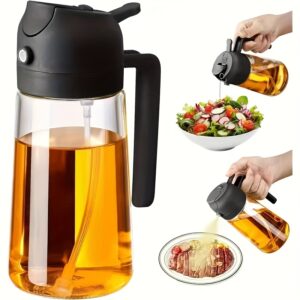 grande bouteille de huile à double usage avec poignée & bec ergonomiques distributeur d'huile robuste en plastique pour cuisine & table à manger, couvercle anti fuite