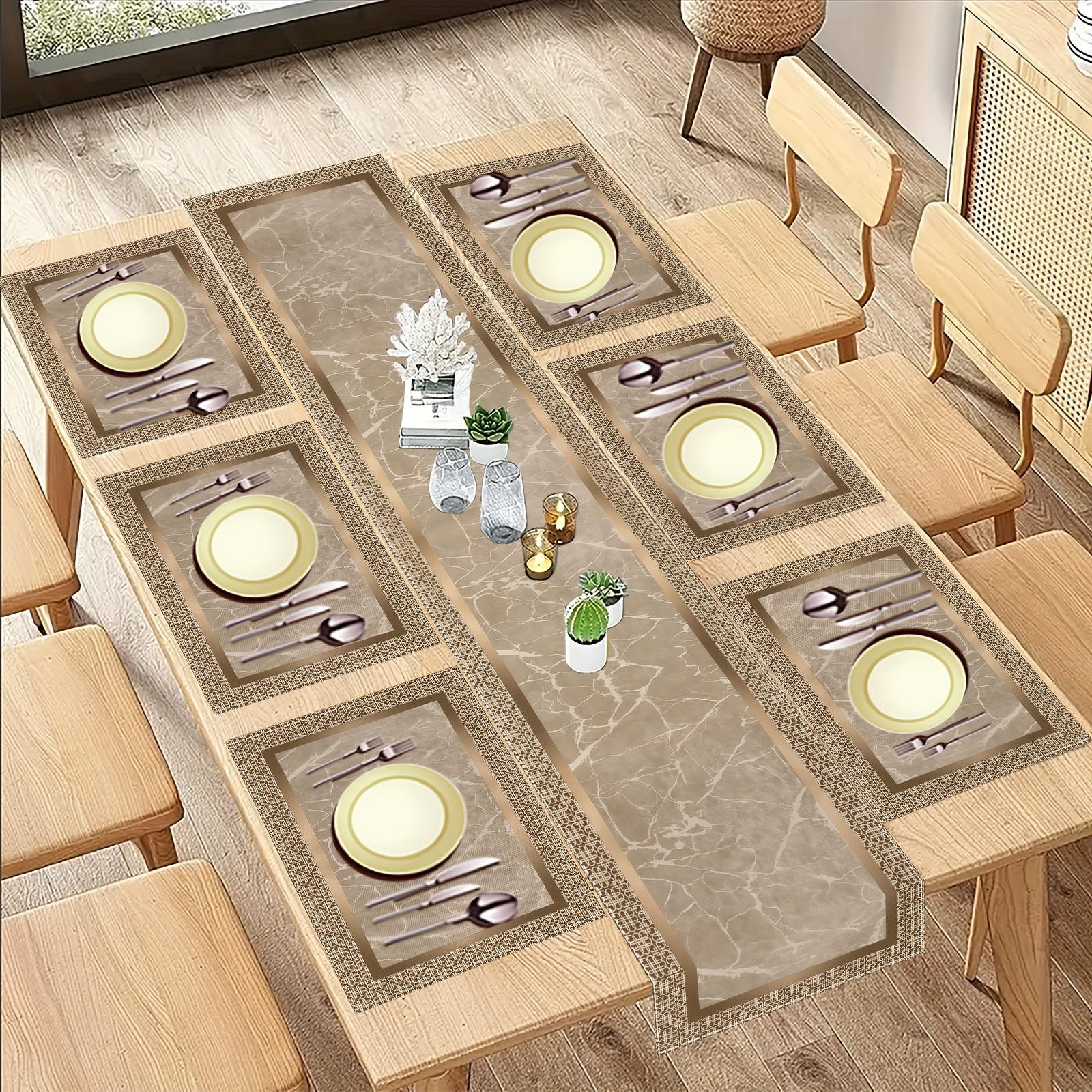 1/5/7 pièces, chemin de table et nappes de table géométriques dorées de luxe inspirées des motifs de marbre, avec des accents beige et dorés, parfaites pour les réunions de famille, les mariages et les décorations d'anniversaire idées cadeaux élégantes, décoration de table. 1/5/7 pièces, chemin de table et nappes de table géométriques dorées de luxe inspirées des motifs de marbre, avec des accents beige et dorés, parfaites pour les réunions de famille, les mariages et les décorations d'anniversaire idées cadeaux élégantes, décoration de table.