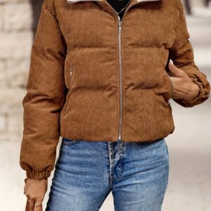 veste femme automne hiver | veste courte chaude et tendance avec manches longues et détail de fermeture Éclair