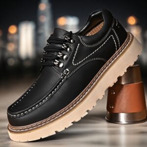 mocassins formels et chaussures habillées décontractées pour hommes, comprenant des bottes oxford et des chaussures bateau élégantes en noir et marron, disponibles en différentes tailles.