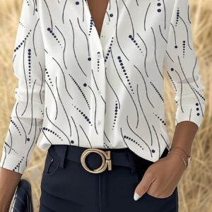 chemise Élégante à manches longues pour femme à pois et rayures