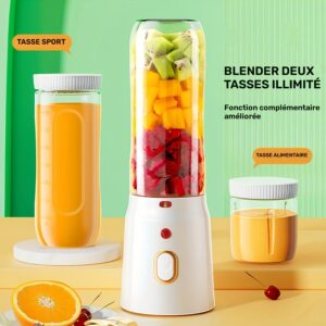 1pc de blender 450ml, comprend 2 tasses, un mini blender portable usb rechargeable pour jus frais, sans fil et facile à transporter, livré avec un couvercle de tasse de sport en prime, blender de taille personnelle idéal pour smoothies et milkshakes, convient pour la maison, la cuisine