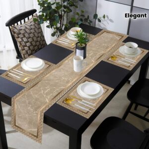 1/5/7 pièces, chemin de table et nappes de table géométriques dorées de luxe inspirées des motifs de marbre, avec des accents beige et dorés, parfaites pour les réunions de famille, les mariages et les décorations d'anniversaire idées cadeaux élégantes, décoration de table.