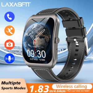 montre connectée elaxasfit pour hommes & femmes, Écran de 4,65 cm, texture métallique, design courbé, réveil, chronomètre, rappel météo, Écran tactile complet, appel sans fil, contrôle musical & télécommande appareil photo, compatible avec plusieurs modes sportifs et cadrans, pour iphone & android