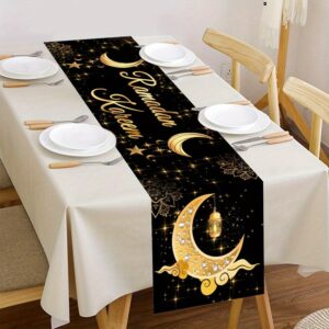 nappe Élégante noire et dorée design kareem en polyester rectangulaire pour décoration de maison et fête, idéale pour salle à manger, cheminée et manteau