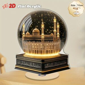 2d plat [2d plat] 1pc 2d plat rotatif mecca zen décoration d'espace | aucune Électricité requise, Œuvre d'art islamique multifonctionnelle avec design iconique, style classique, montage sur table