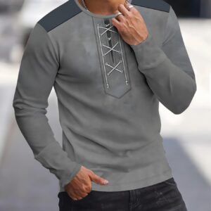 t shirt à manches longues pour hommes avec impression 3d intégrale col rond décontracté à motif géométrique, coupe toutes saisons (gris/noir) pour la salle de sport, l'entraînement et les tenues décontractées 100% , lavable en machine, essentiel pour superposer toute l'année