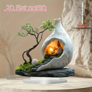 1 pièce décor de bureau bonsaï acrylique boho chic 2d plat plante artificielle sans entretien, idée cadeau pour amis, décoration polyvalente maison & bureau, effet lumineux confortable, durable, déco halloween et noël en 2d plat