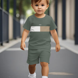 ensemble d'été pour garçons à manches courtes imprimé à carreaux bicolores tendance, style décontracté confortable, coupe régulière, tissu léger et respirant, parfait pour l'extérieur