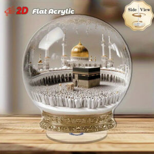 dôme de la kaaba 2d plat rotatif en acrylique | design sphérique transparent avec dôme doré et base noire, idéal pour la décoration de la maison/bureau et cadeau spirituel du ramadan, utilisation intérieure, modèle compact pour espace de prière