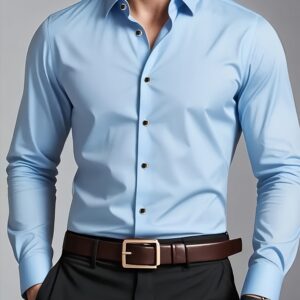 chemise noire élégante à manches longues et coupe ajustée pour hommes tissu en polyester léger, texture lisse, convient aux occasions décontractées et formelles, design élégant, matériau durable, tenue professionnelle, mode masculine moderne, matériau de haute qualité