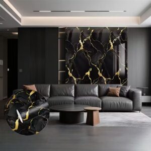 1 rouleau de papier peint auto adhésif motif marbre noir brillant | matériau vinyle, convient pour la décoration de salle de bain et de cuisine, idéal pour les armoires, les tiroirs, les étagères, fin mat, usage unique