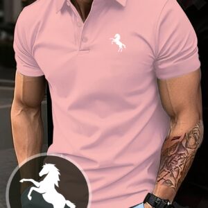 polo homme manches courtes style décontracté avec imprimé Écusson cheval debout.