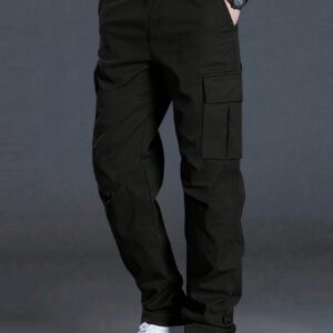 pantalon cargo homme toutes saisons, coupe droite robuste avec poches utilitaires, tissu lavable en machine pour extérieur et quotidien, couleur unie (sans élasticité)
