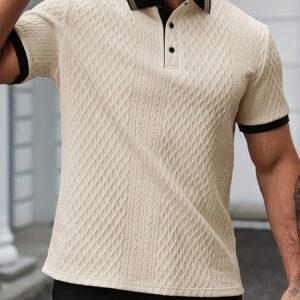 les nouveaux polos pour hommes à blocs de couleurs sont un succès, avec un col jacquard, un tissu texturé doux, parfaits pour les affaires décontractées en plein air, les polos respirants et les chemises de golf.