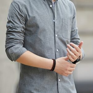 chemise oxford classique à manches longues pour hommes | couleur unie avec poche poitrine, style décontracté, tissu non extensible, convient pour le printemps/automne