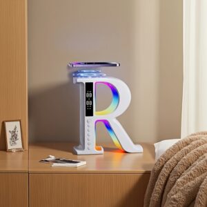 haut parleur sans fil et lumière d'ambiance, prend en charge la lecture sans fil, lecteur mp3, chargement usb c, veilleuse à changement de couleur rvb, réveil, affichage numérique