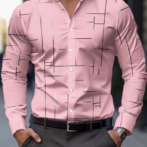 chemise à manches longues pour homme à motif géométrique décontractée chemise à col boutonnée respirante pour printemps et automne, lavable en machine coupe régulière pour bureau et tenue décontractée, vêtement moderne pour homme, tissu non extensible