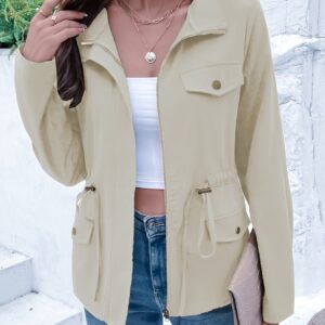 veste décontractée pour femmes à quatre saisons avec cordon de serrage et poches, sans doublure
