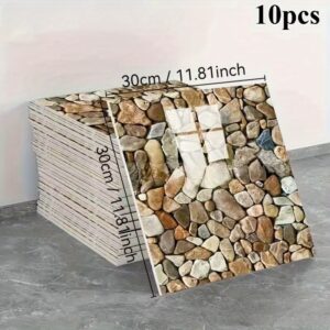 pack de 10 papier peint autocollant texture brique pierre | support amovible, installation diy facile | améliorez les murs de la cuisine & salle de bain, idéal pour salon, bar, dortoir, appartement et rénovation de maison locative
