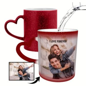 mug en céramique personnalisé qui change de couleur à la chaleur, parfait pour les anniversaires, halloween, thanksgiving, noël et la saint valentin. idéal pour les couples, avec des photos ou du texte personnalisés.