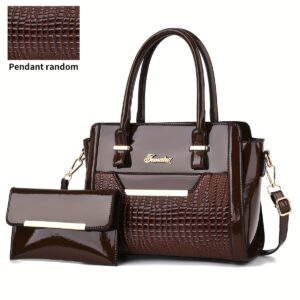 sac à main femme deux pièces tendance rétro européenne et américaine, motif crocodile brillant et motif pieuvre, grand sac à bandoulière