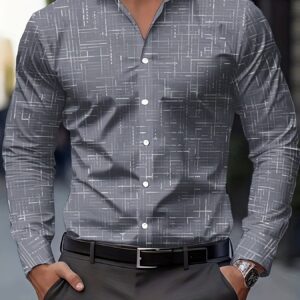 chemise homme à imprimé géométrique manches longues boutonnée design à revers coupe regular vêtement homme toutes saisons printemps/Été/automne haut décontracté pour homme