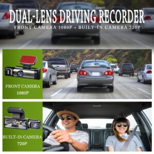 caméra de tableau de bord double 1080p pour voitures avec vision nocturne ir, enregistrement en boucle et objectif grand angle Écran ips de 8,03 cm, carte 32 go en option.