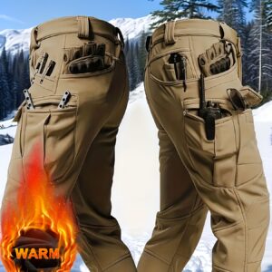 pantalon cargo tactique doublé polaire pour homme, style épais hivernal avec multiples fermetures à glissière avant et arrière et poches latérales à rabat oblique, pour randonnée ou pêche en extérieur, vêtement pour temps froid, pantalon de pêche, design robuste, pantalon tactique, pantalon coupe vent, coutures renforcées, pantalon utilitaire à multiples poches, tenue décontractée, idéal pour randonneurs et pêcheurs