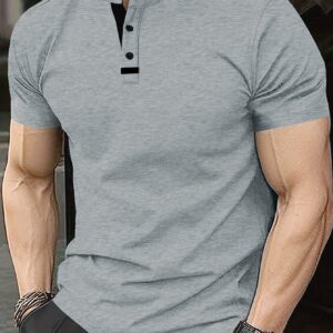 chemises de golf décontractées à col rond pour hommes, manches courtes, couleurs unies et styles color block pour le printemps, l'été et l'automne, polos. tenue élégante pour hommes mûrs, convient pour la maison ou les sorties.