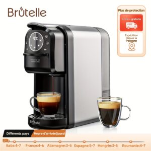 machine à café capsule 3 en 1 brutelle | réservoir d'eau amovible de 700ml, chauffage rapide de 1400w, extraction haute pression de 20 bar, petite multifonctionnelle, noir, convient pour la maison et les cafés