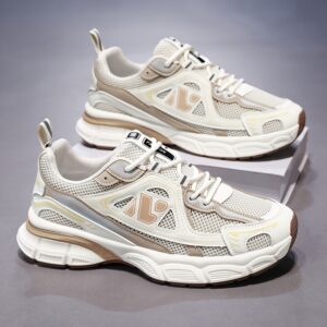 chaussures de sport montantes polyvalentes pour hommes | baskets de course et de skate décontractées confortables à semelle épaisse, toutes saisons, fermeture à lacets, dessus en similicuir