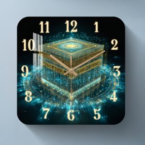 1pc horloge murale moderne silencieuse sans tic tac avec chiffres lumineux & kaaba illuminée cadre en bois, laminage brillant hd adapté pour bureau à domicile, chambre à coucher 25,4cm/30,48cm/35,56cm/40,64cm (pile non incluse)